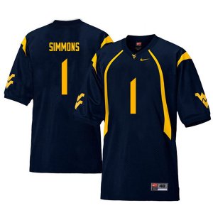 Men's West Virginia Mountaineers NCAA #1 T.J. Simmons Navy Authentic Nike Throwback Stitched College Football Jersey JL15D78XX